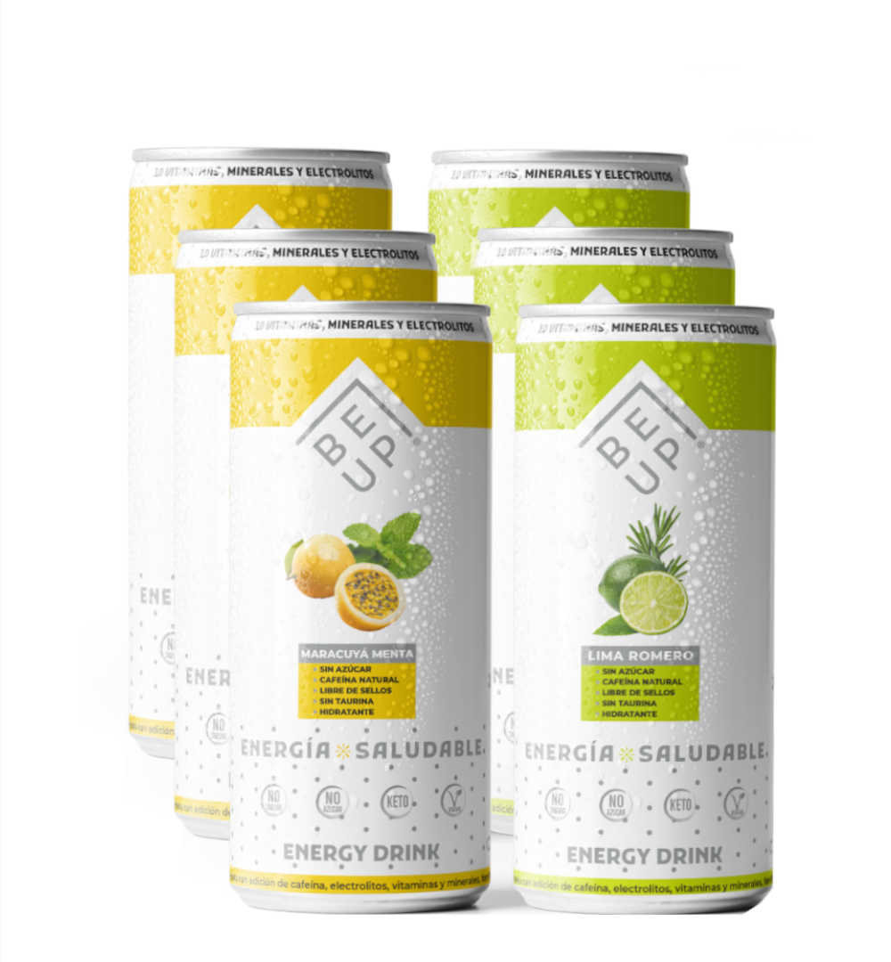 6 Pack Mix Energetica Be Up Maracuya Menta Y Lima Romero 250cc c/u