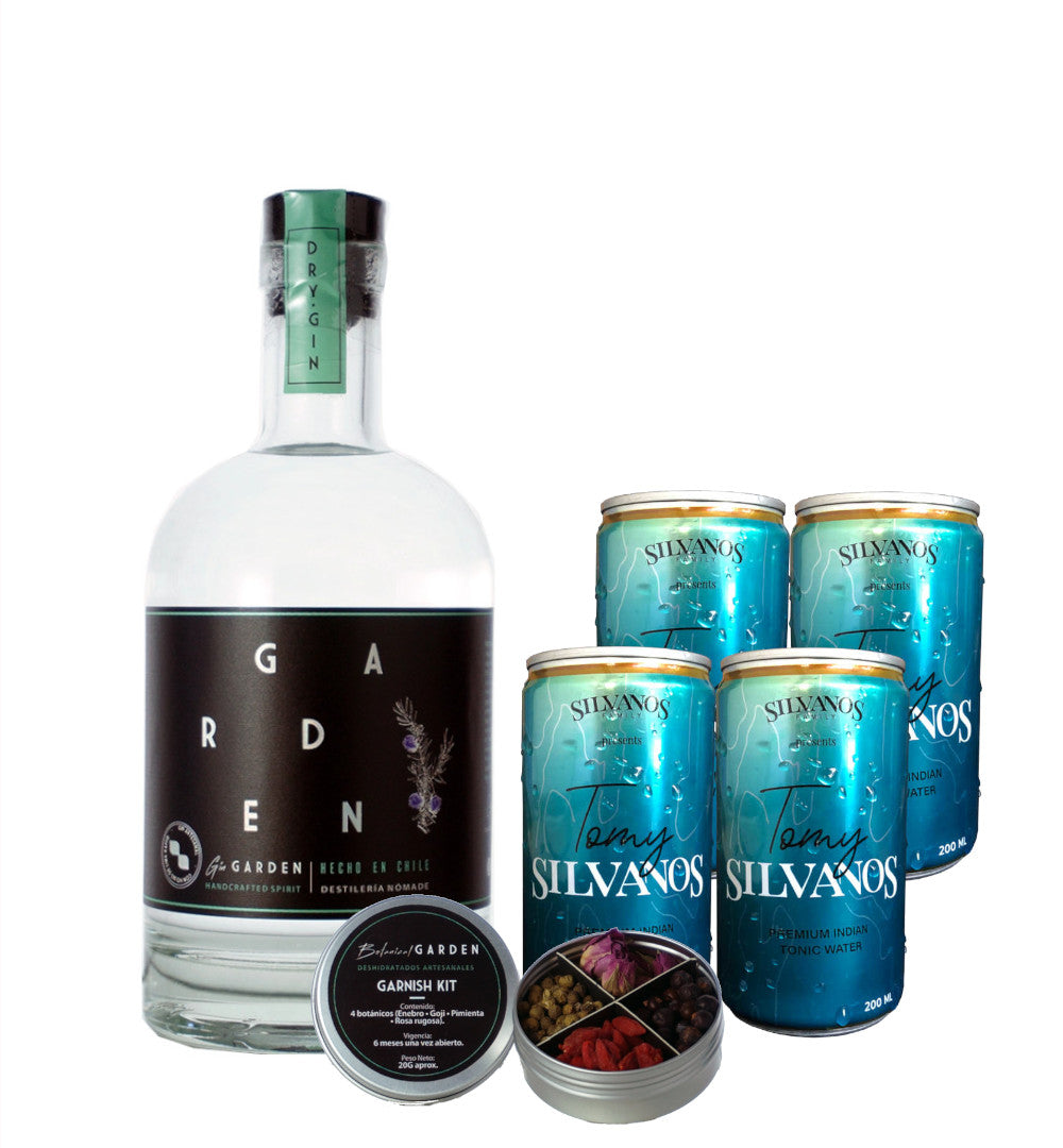 Pack gin con descuento - garden gin - agua tonica premium - mixologia - coctelería