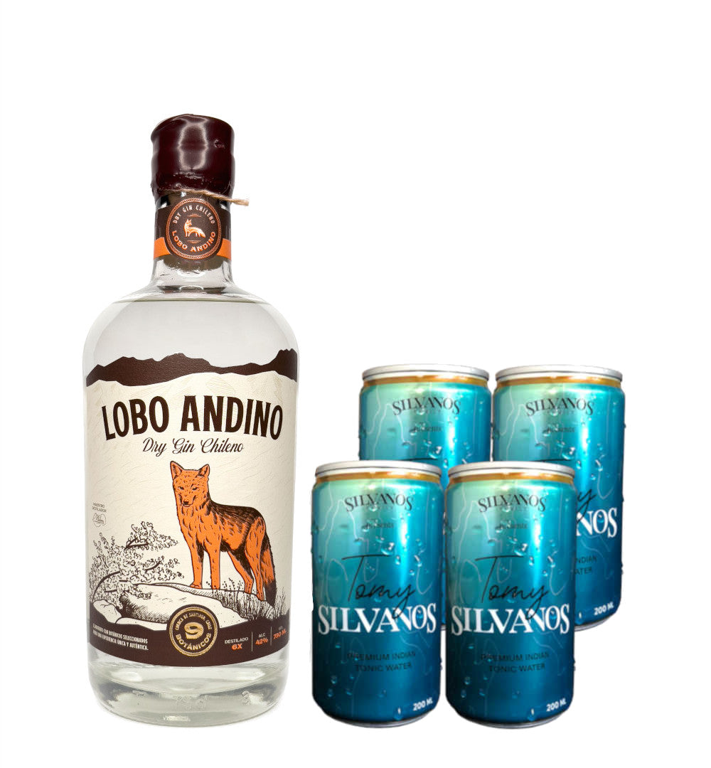 Pack Gin Lobo andino + 4x Agua tonica Silvanos 200cc