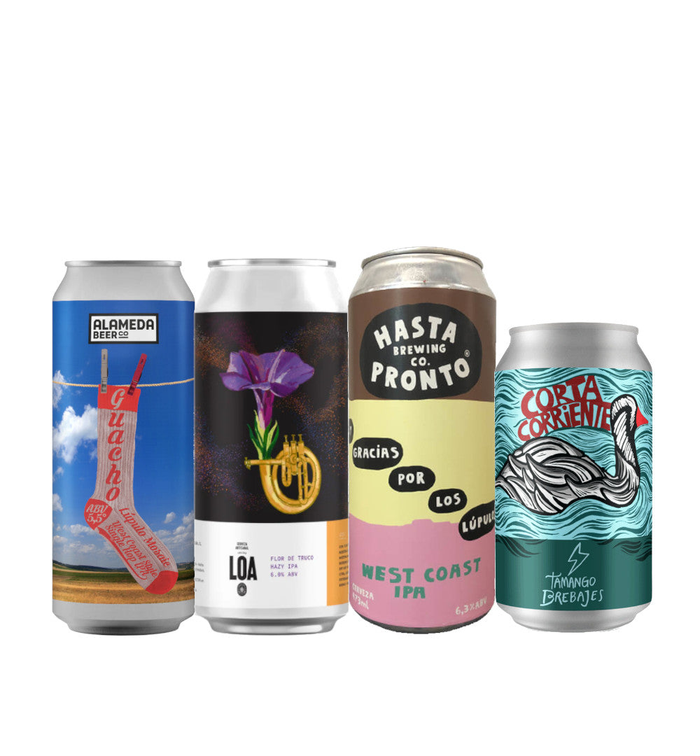Pack de Cervezas Artesanales Chile - IPA - Alameda beer, guacho, Loa, Hasta pronto, corta corriente